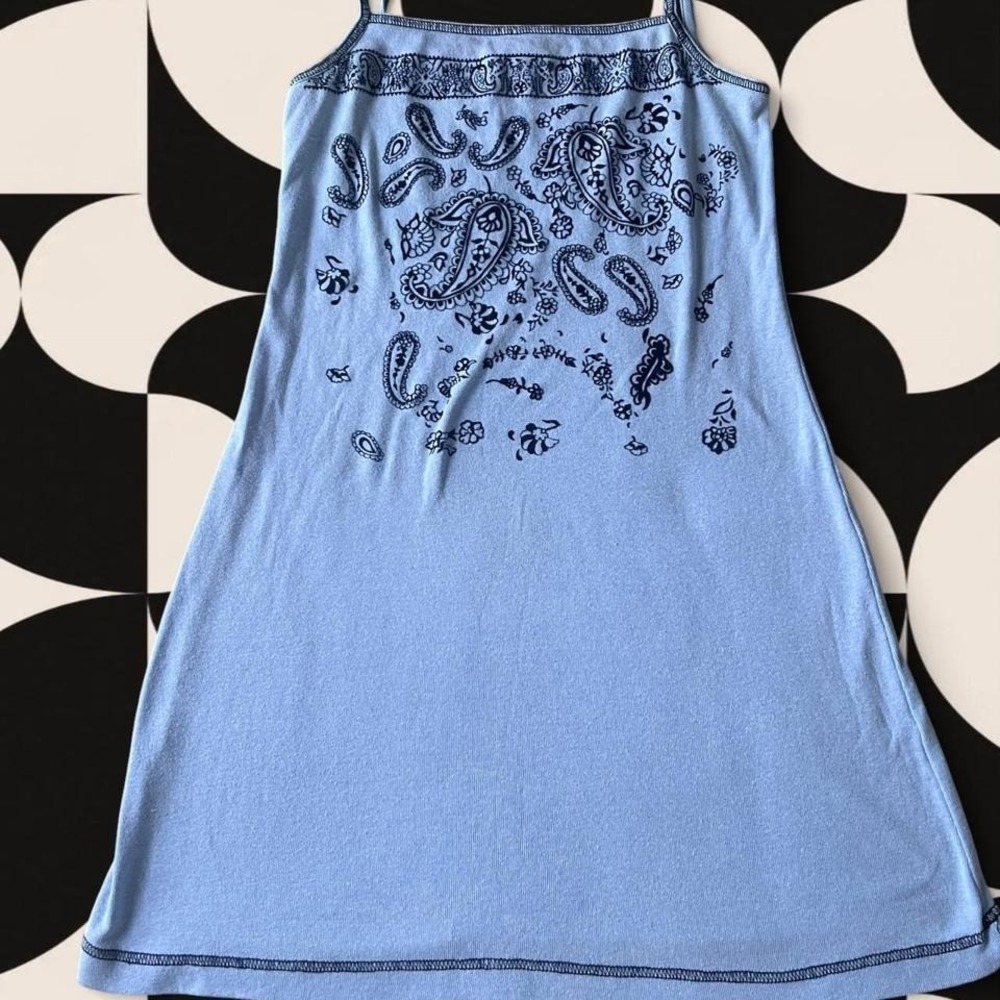 Blue and navy 1990s paisley cami dress by Y.K. Clothing - size‎ M